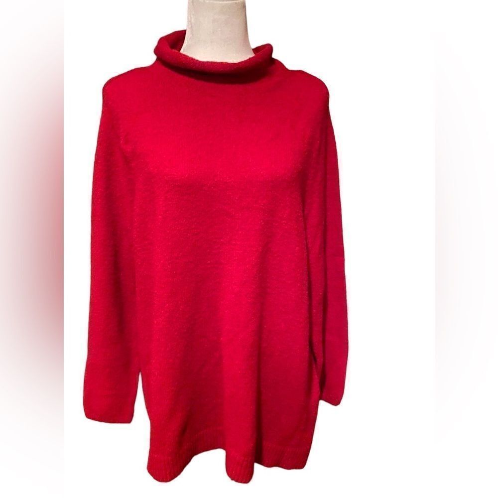 J Jill Red Sweater Size XL Petite Mock Turtleneck Wool Cotton Blend